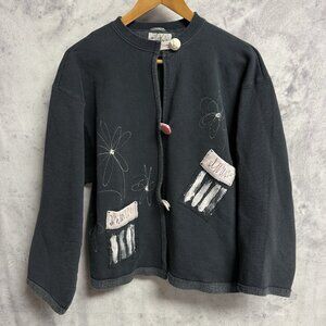Kunkys Wareable Art Cardigan Sweatshirt Womens Sz 1 23x23.5 Faded Black Sweater